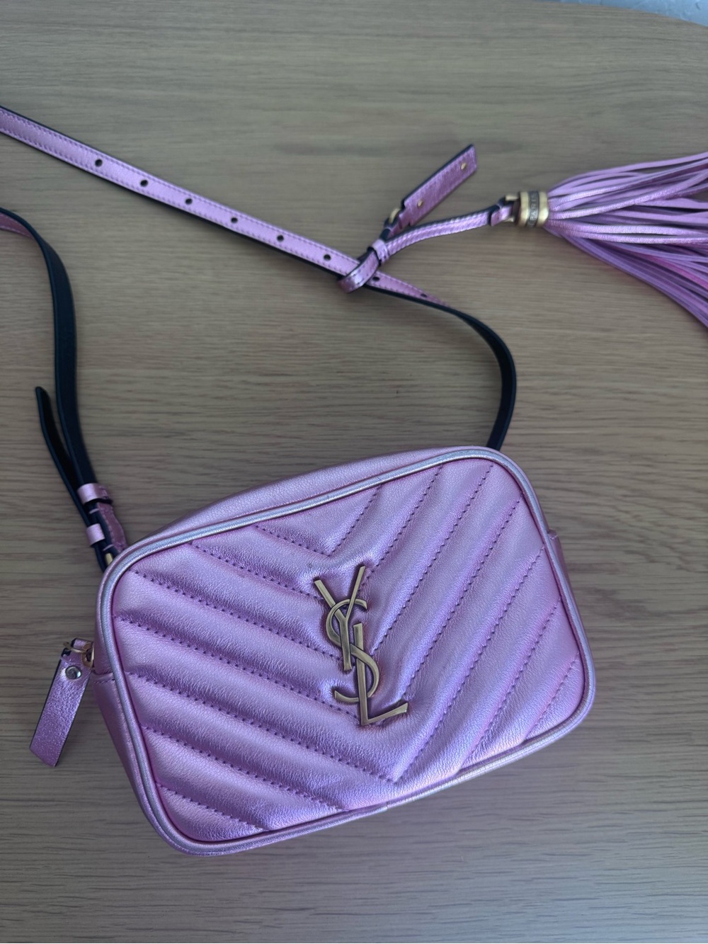 Saint Laurent Metallic Pink Quilted Leather Camera Crossbody